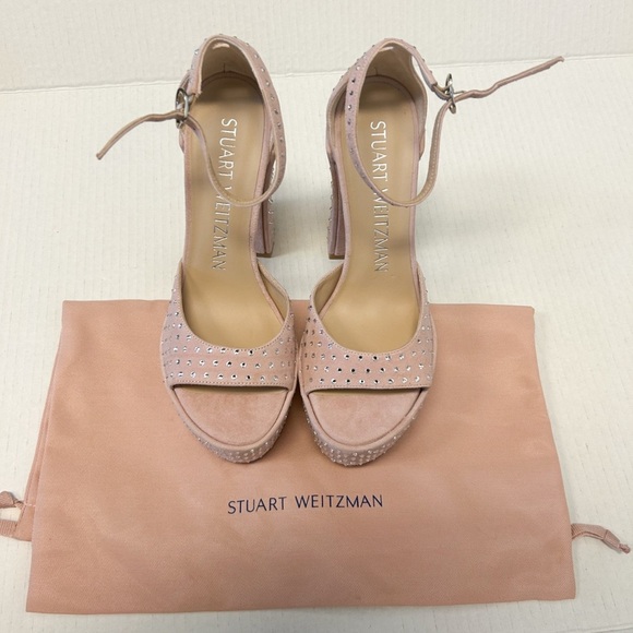 Stuart Weitzman rhinestone platform pink suede heels - Picture 3 of 7